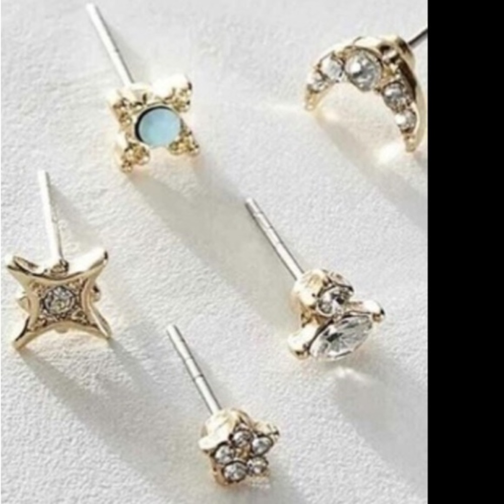 NWT Free People Royal Blue Rosette Stud Earrings Set Pack Brooch Pin Bohemian